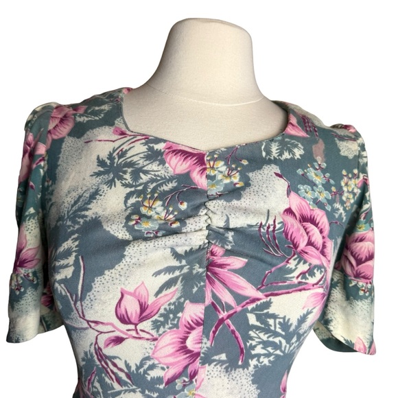 Vintage 70s Maxi Dress Hawaiian Tropical Short Sleeve Juniors Sz 11 Floral - Picture 2 of 12